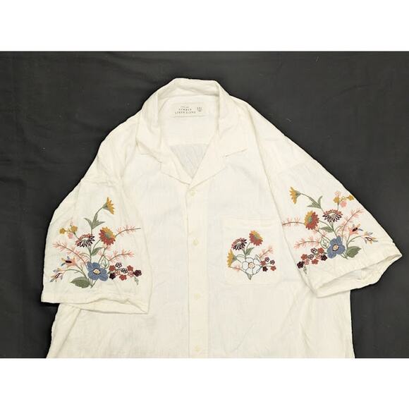 A&F Summer Linen Blend Button Up Embroidered Floral Shirt Mens XXL - Picture 5 of 10